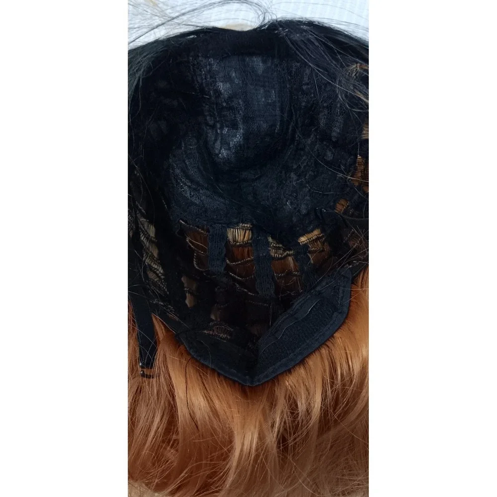 Women's Wavy synthetic layered Ombre Light Copper Brown middle part hair wig 25